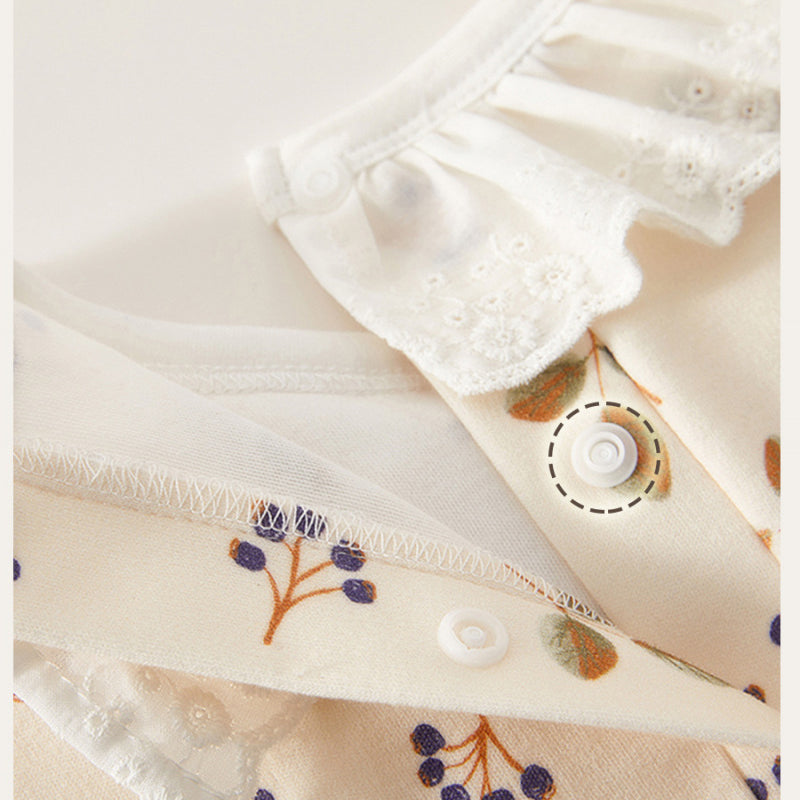 100% Cotton Long Sleeve Snap-Up Romper - Fruits & Leaves - Organic Cotton Clubs