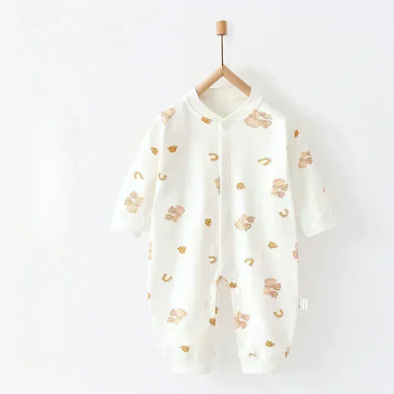 100% Cotton Snap-Up Long Sleeve Romper - Leopard - Organic Cotton Clubs