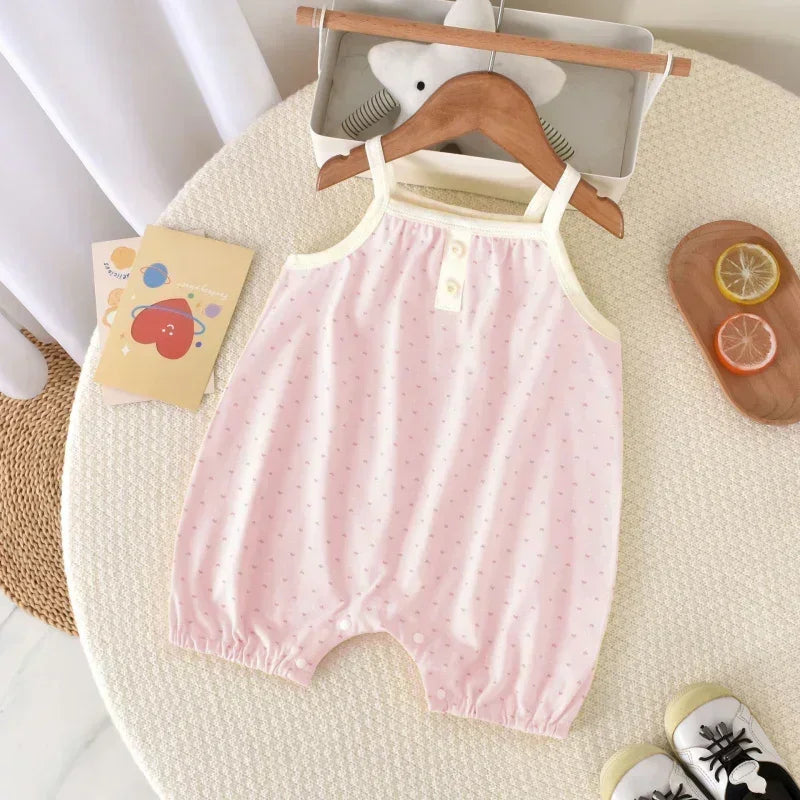 100% Cotton Sleeveless Romper - Pink Heart - Organic Cotton Clubs