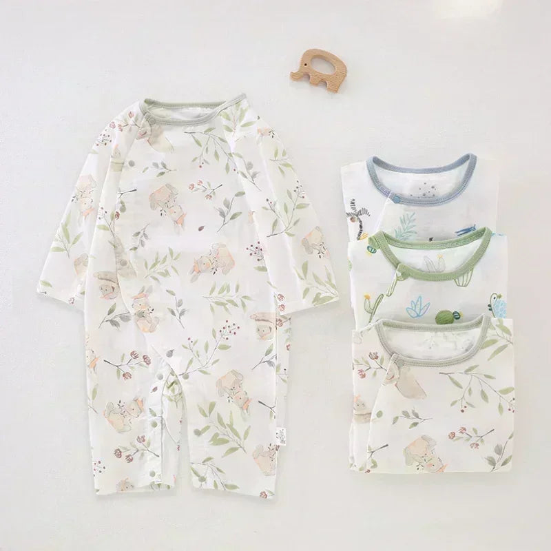 Cotton & Bamboo Muslin Long Sleeve Romper - Cute Whale - Organic Cotton Clubs