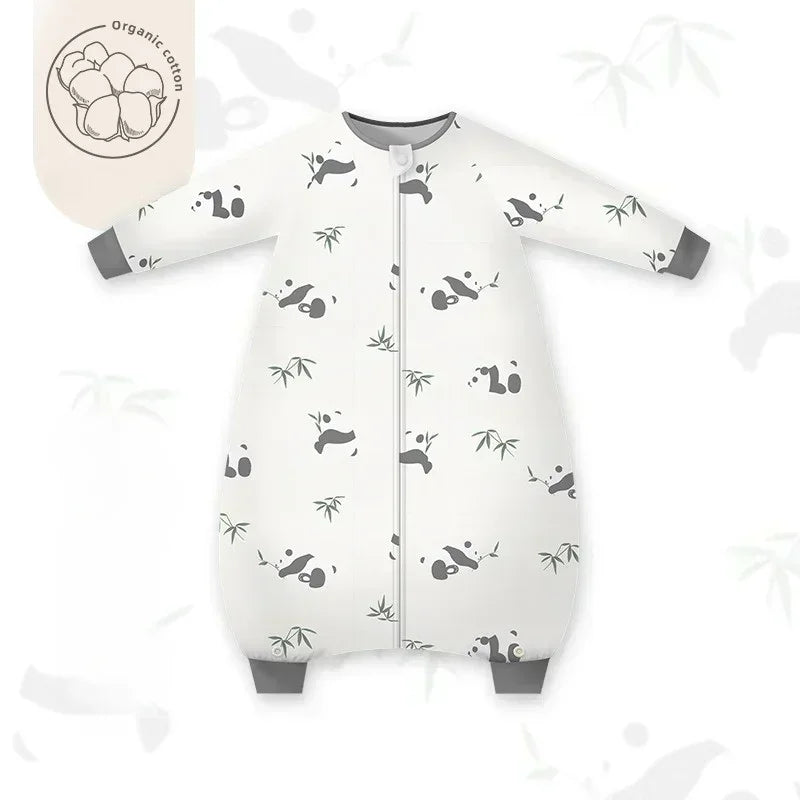 Organic Cotton Muslin Long Sleeve Sleepsuit Spring & Fall - Panda - Organic Cotton Clubs