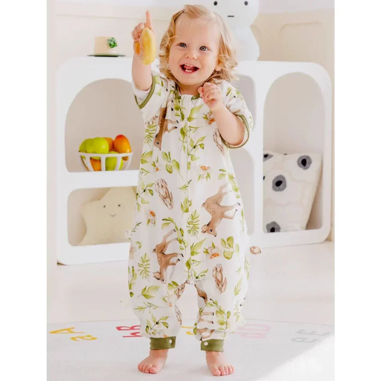 Organic Cotton Muslin Short Sleeve Sleepsuit Summer - Deer - Organic Cotton Clubs
