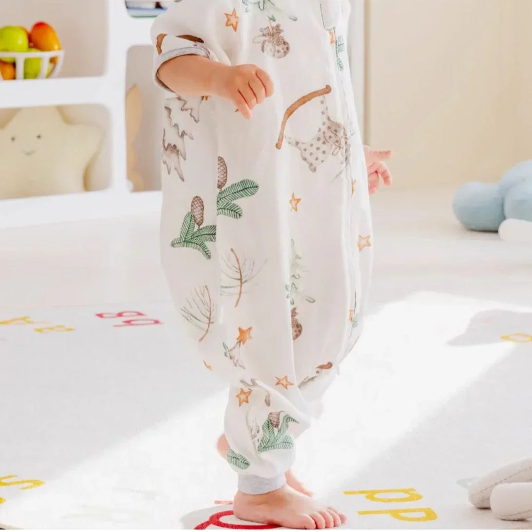 Organic Cotton Muslin Short Sleeve Sleepsuit Summer - Deer - Organic Cotton Clubs