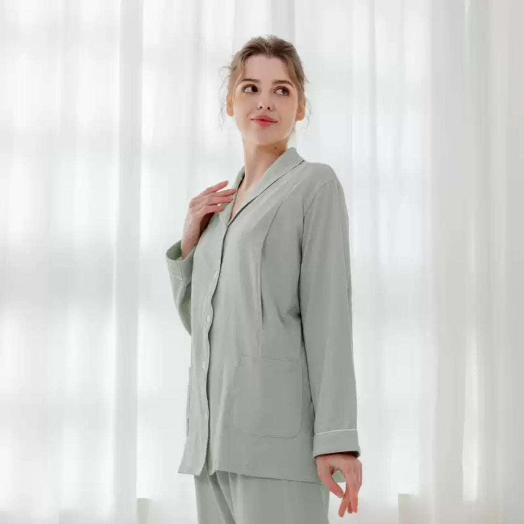 Cotton Button-Up Maternity Pajama- Purple - Organic Cotton Clubs