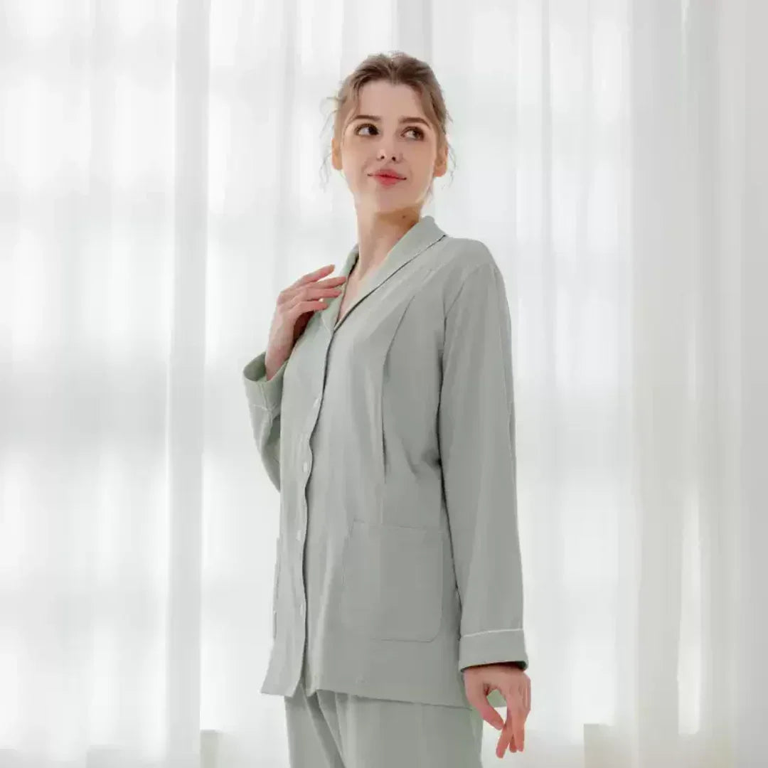 Cotton Button-Up Maternity Pajama- Purple - Organic Cotton Clubs