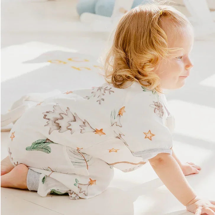 Organic Cotton Muslin Short Sleeve Sleepsuit Summer - Deer - Organic Cotton Clubs