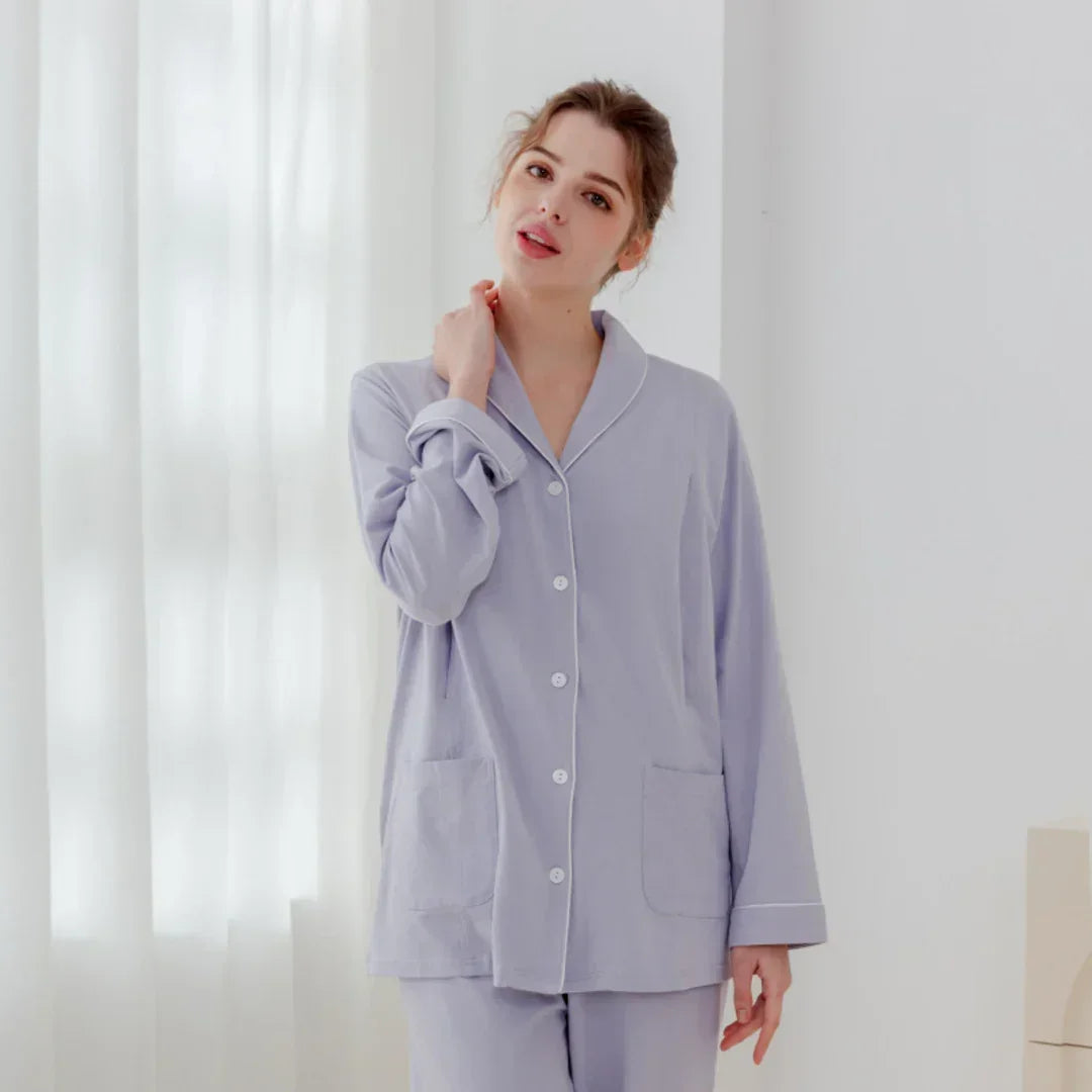 Cotton Button-Up Maternity Pajama- Green - Organic Cotton Clubs