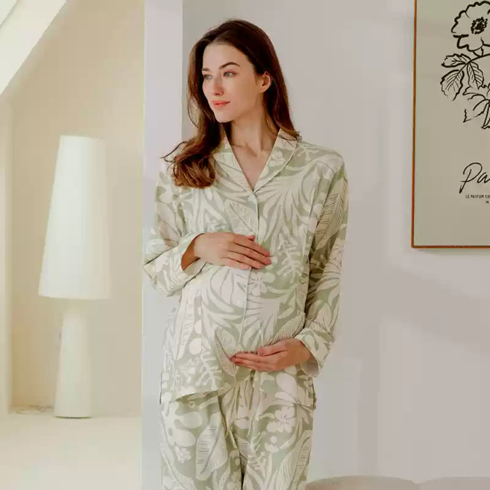Cotton Button-Up Maternity Pajama- Purple - Organic Cotton Clubs