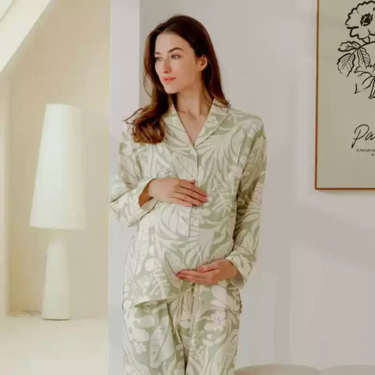 Cotton Button-Up Maternity Pajama- Purple - Organic Cotton Clubs