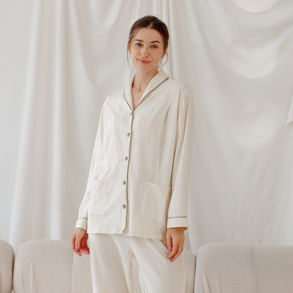 Cotton Button-Up Maternity Pajama- Green - Organic Cotton Clubs