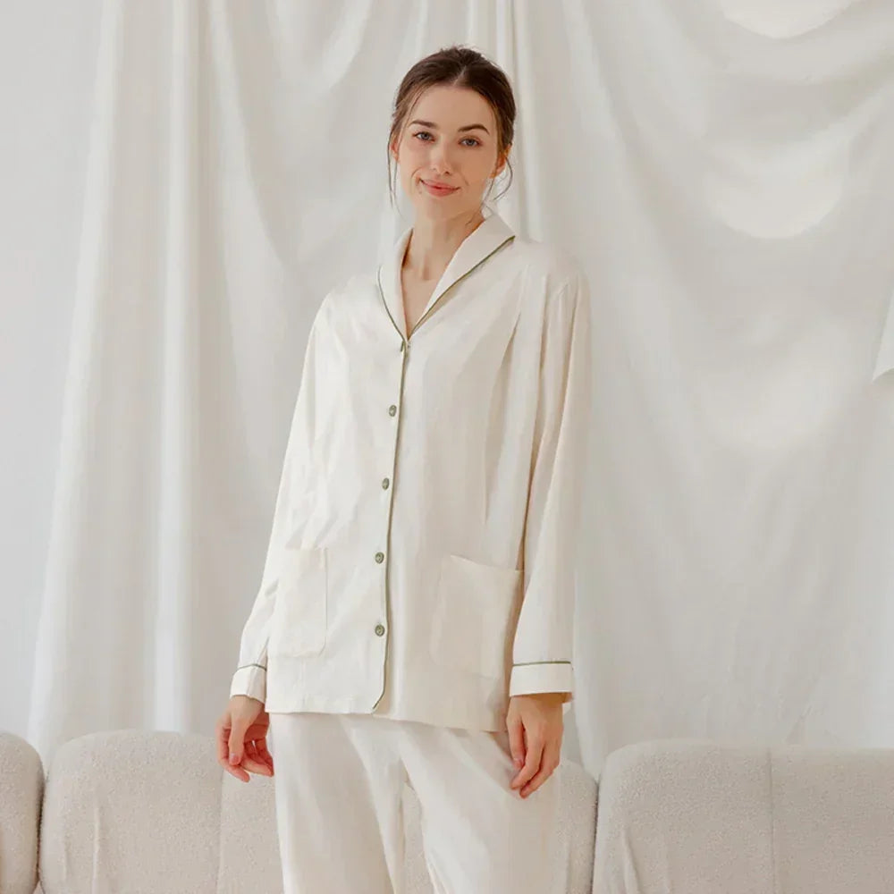 Cotton Button-Up Maternity Pajama- Green - Organic Cotton Clubs