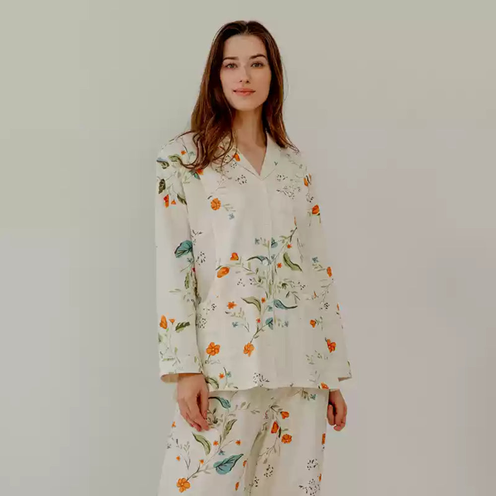 Cotton Button-Up Maternity Pajama- Purple - Organic Cotton Clubs