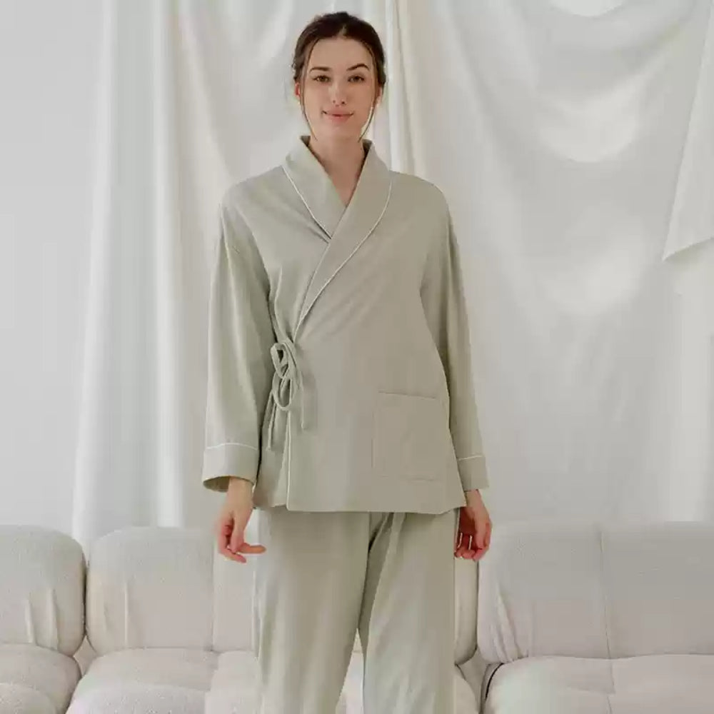 Cotton Wrap Maternity Pajama Set- Green - Organic Cotton Clubs
