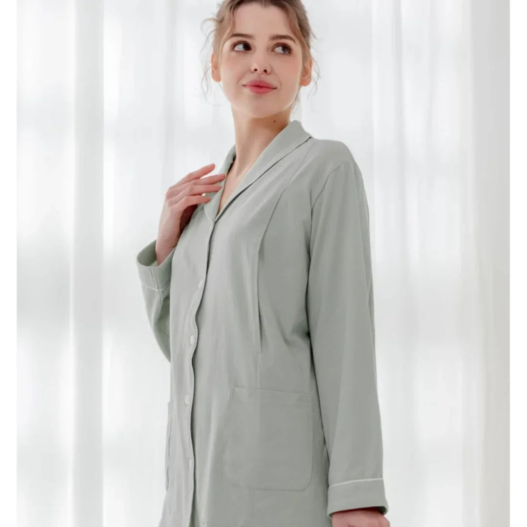 Cotton Button-Up Maternity Pajama- Green - Organic Cotton Clubs