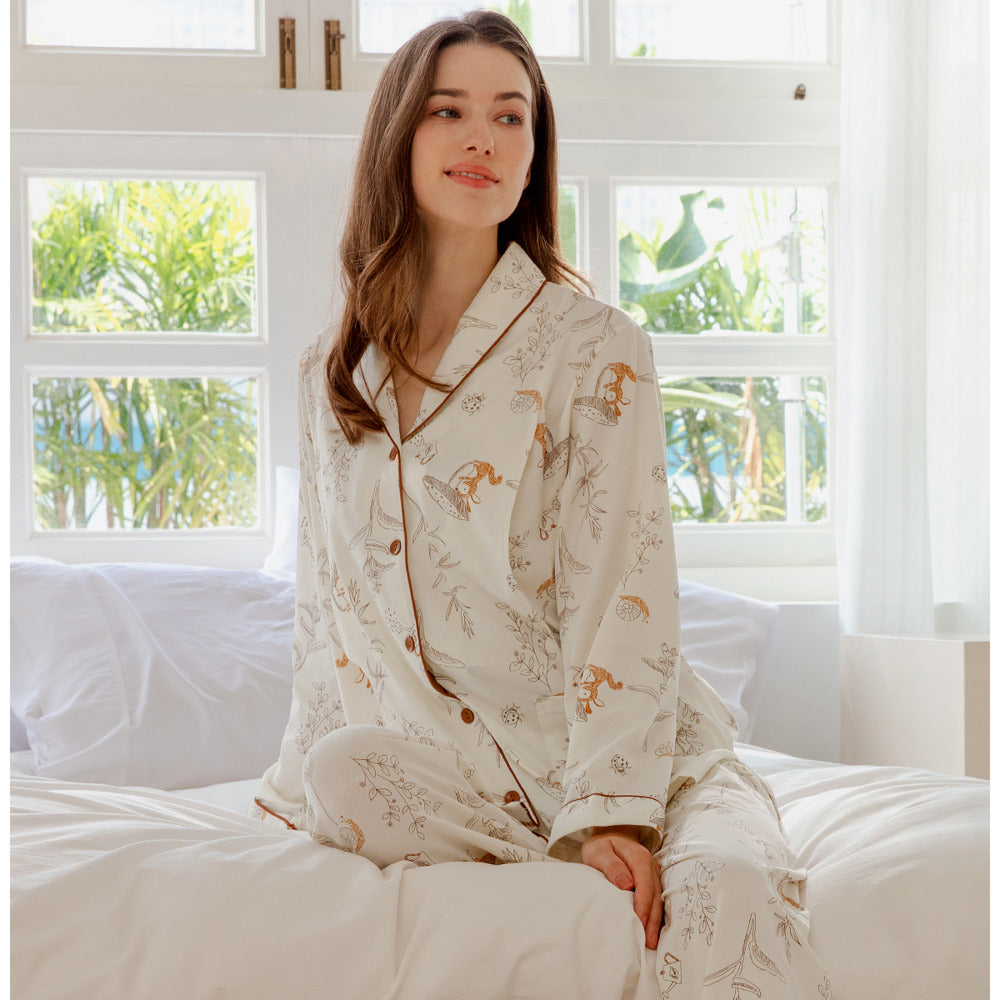 Cotton Button-Up Maternity Pajama- Green Leave - Organic Cotton Clubs