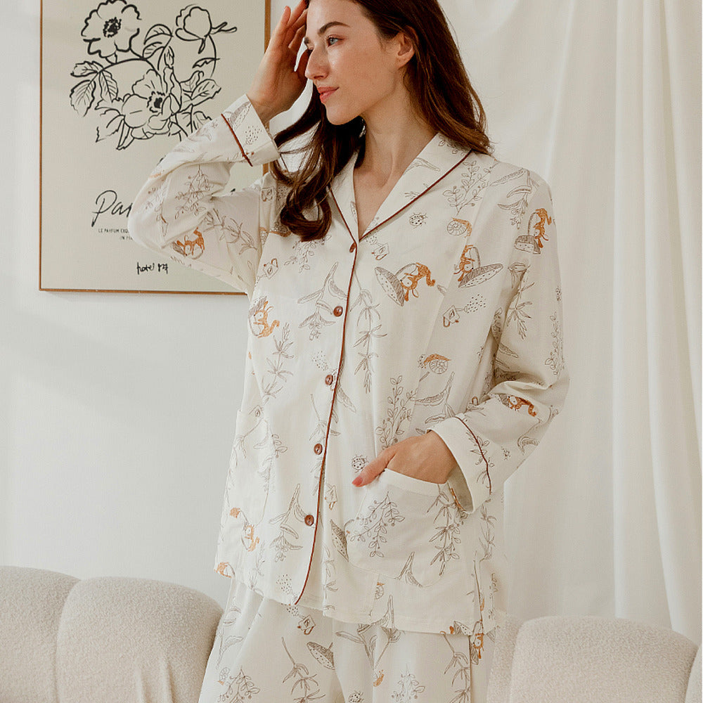 Cotton Button-Up Maternity Pajama- Green Leave - Organic Cotton Clubs