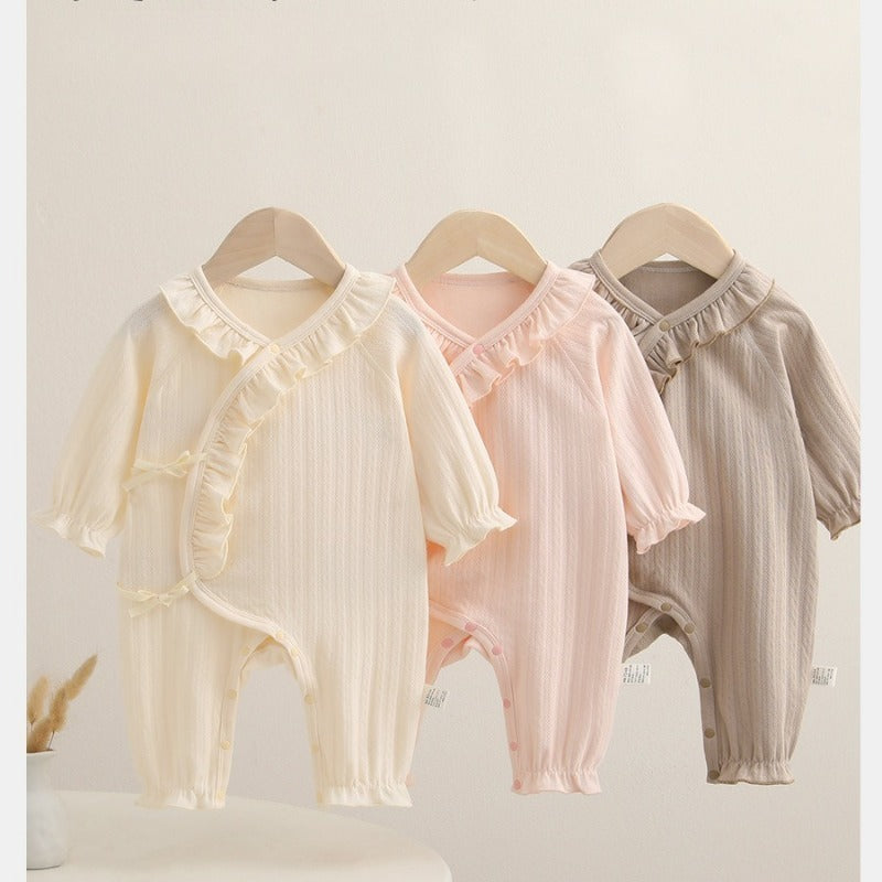 100% Cotton Long-Sleeve Kimono Romper - Brown