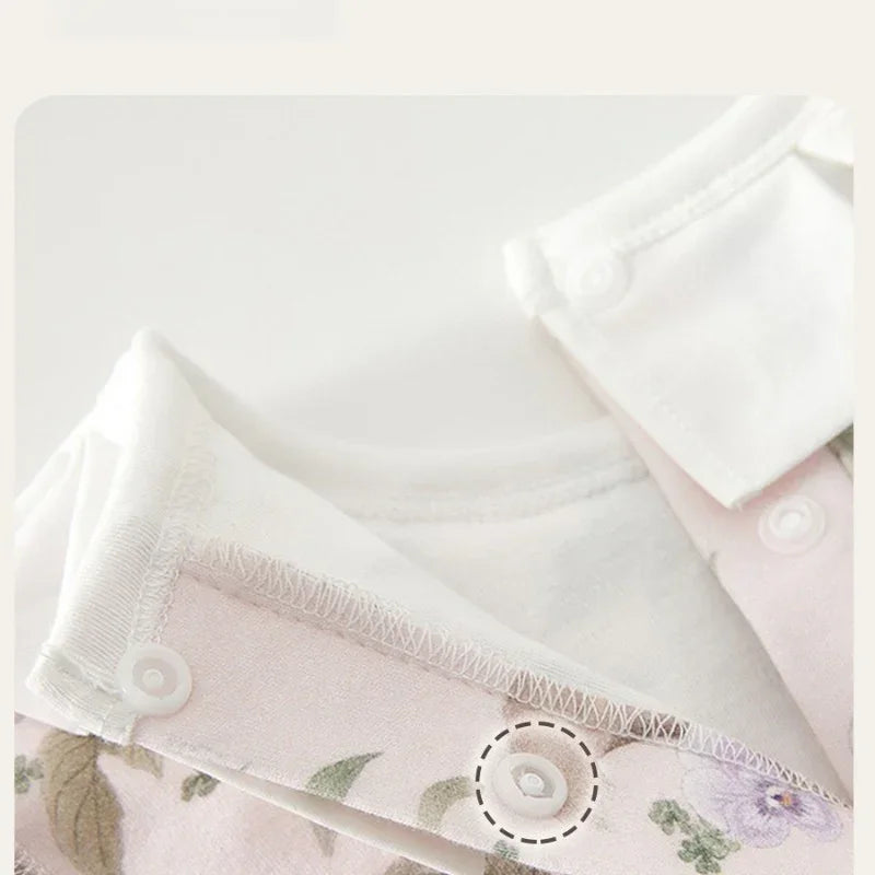 100% Cotton Long Sleeve Pullover Bodysuit - Pink Bunny Garden