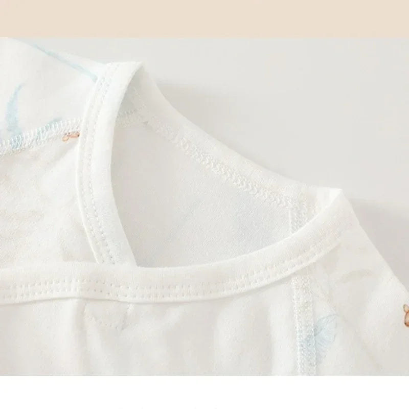 100% Cotton Long-Sleeve Kimono Romper - Blue Deer