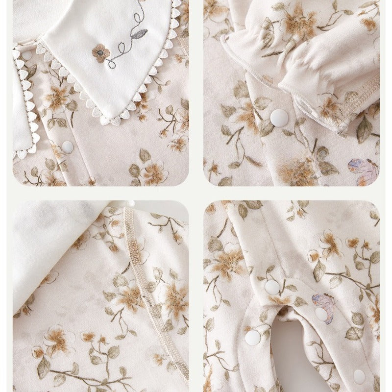 100% Cotton Snap-up Long-Sleeve Romper - Pink Dream Garden
