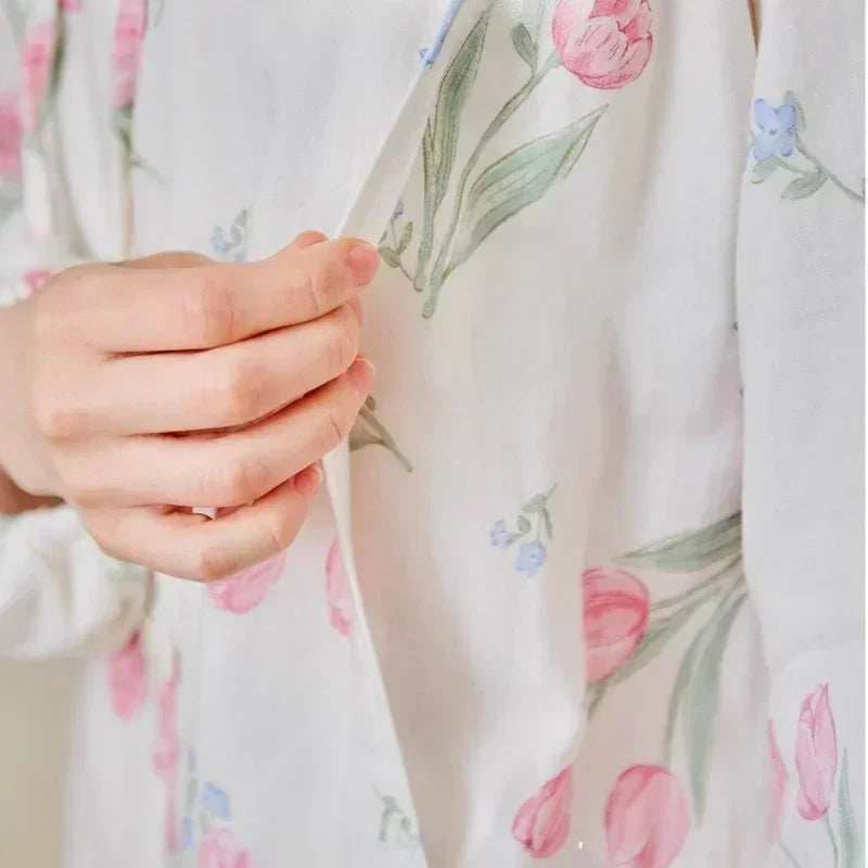 Organic Cotton Muslin Button-Up Maternity & Nursing Pajama - Morning Glory - Organic Cotton Clubs