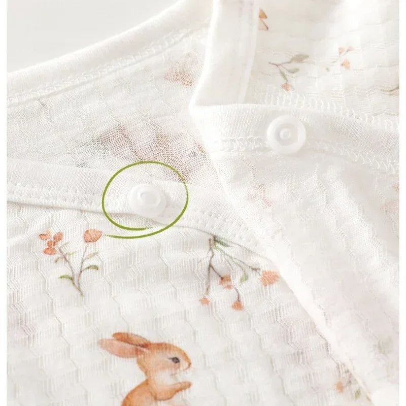 100% Cotton Long Sleeve Kimono Romper - Bunny & Blue Flowers