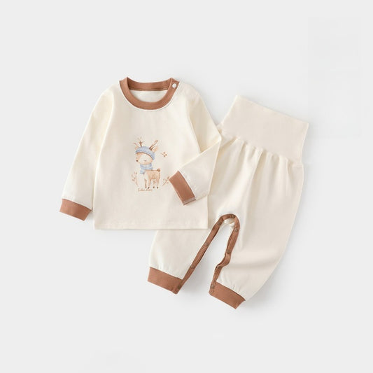 100% Cotton Long Sleeve Top & Pants Set - Brown Sika Deer