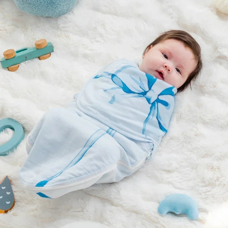 Organic Cotton Muslin Sleep Sack - Blue Adorable Bowknot - Organic Cotton Clubs