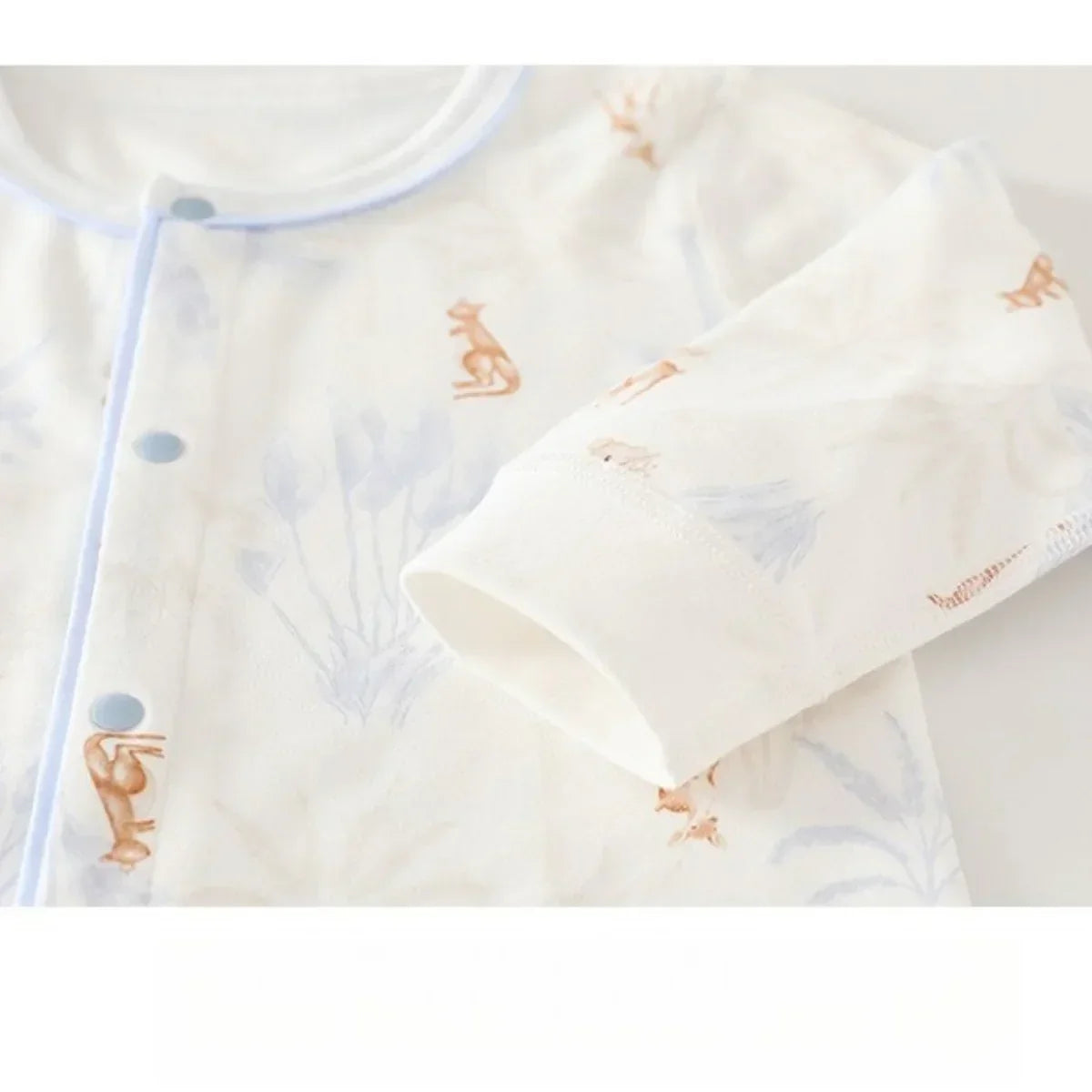 100% Cotton Long Sleeve Snap-Up Romper - Blue Tree