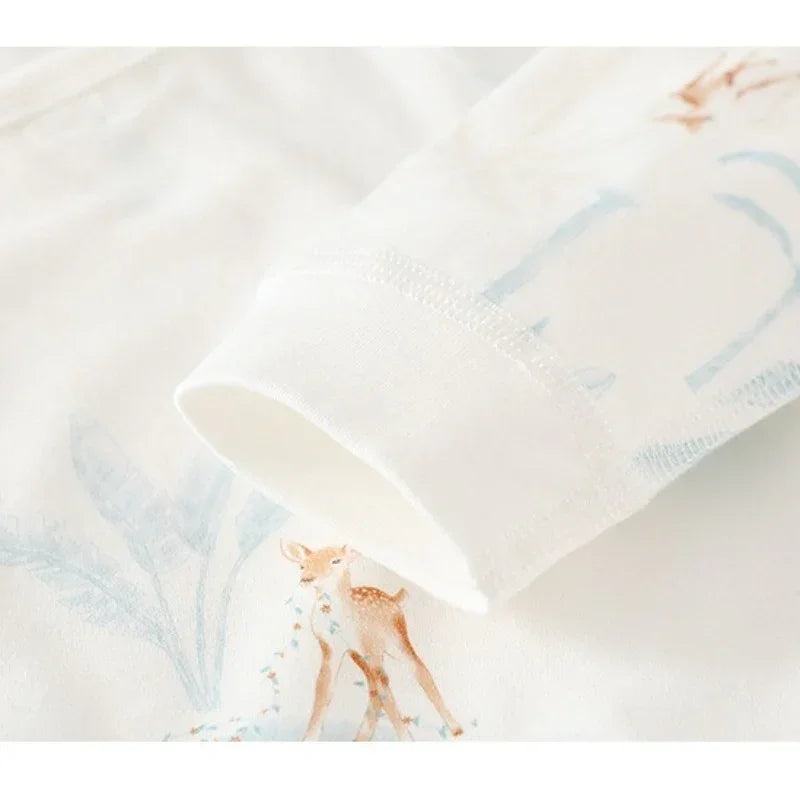 100% Cotton Long-Sleeve Kimono Romper - Blue Deer