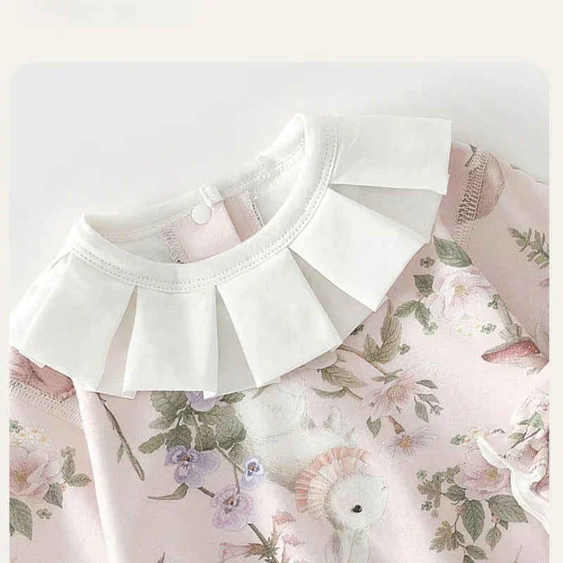 100% Cotton Long Sleeve Pullover Bodysuit - Pink Bunny Garden