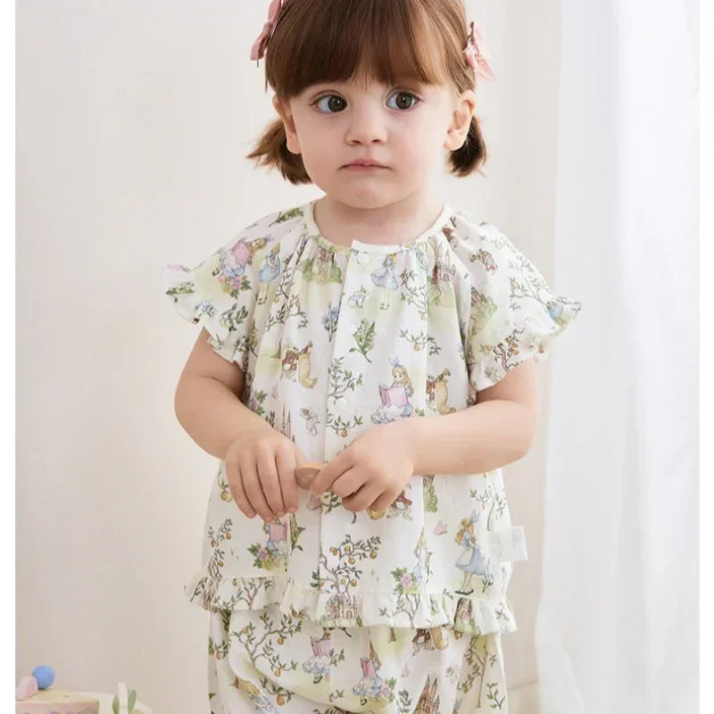 Cotton Short-Sleeve Top & Pants Set - Spring Branches - Organic Cotton Clubs