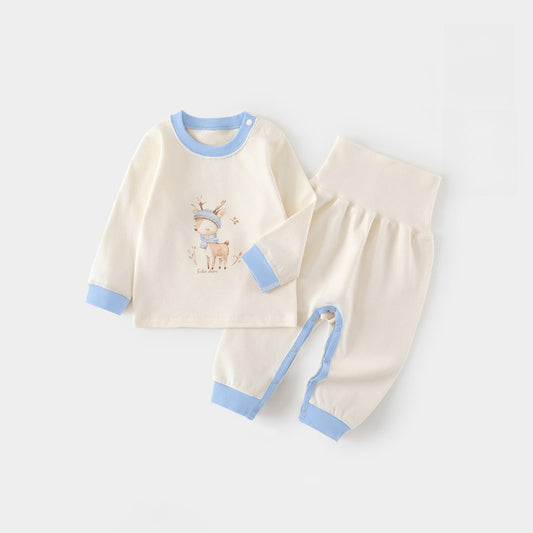100% Cotton Long Sleeve Top & Pants Set - Blue Sika Deer