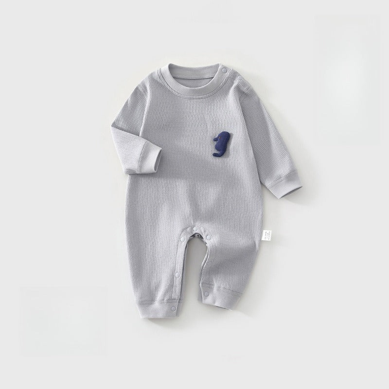 100% Cotton Long Sleeve Pullover Romper - Blue Pullover