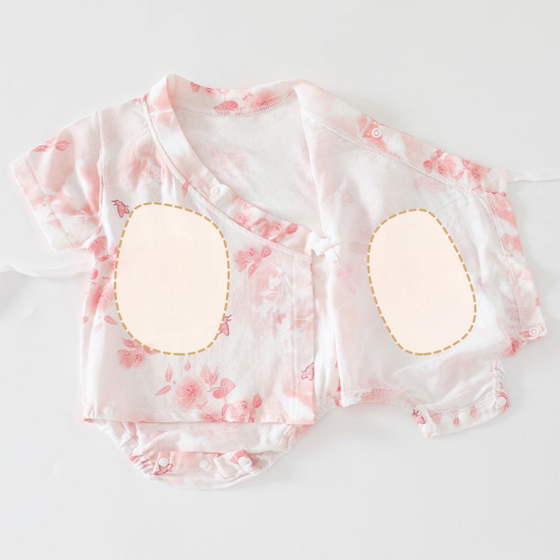 Cotton & Bamboo Muslin Short Sleeve Bodysuit - Green Leaves - Organic Cotton Clubs