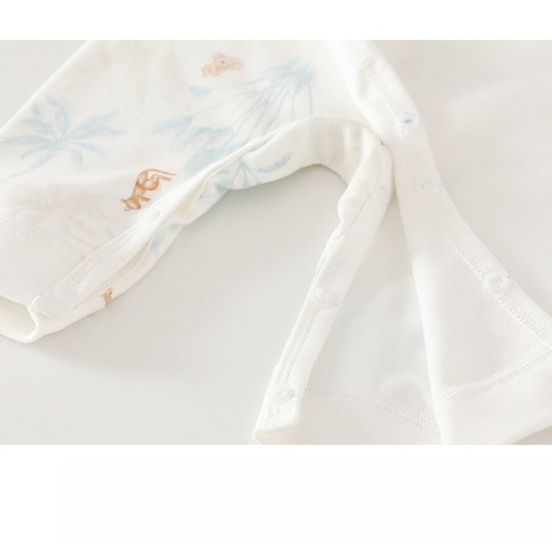 100% Cotton Long-Sleeve Kimono Romper - Green Deer