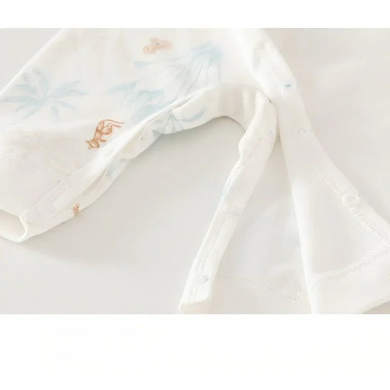 100% Cotton Long-Sleeve Kimono Romper - Blue Deer