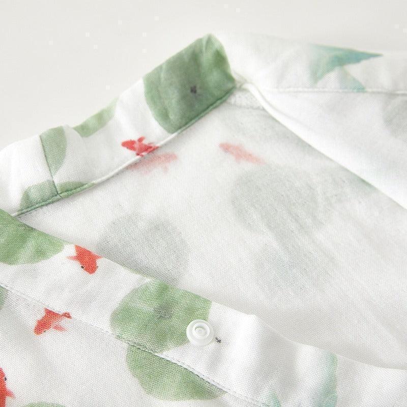 Cotton & Bamboo Muslin Short Sleeve Kimono Romper - Lemon - Organic Cotton Clubs