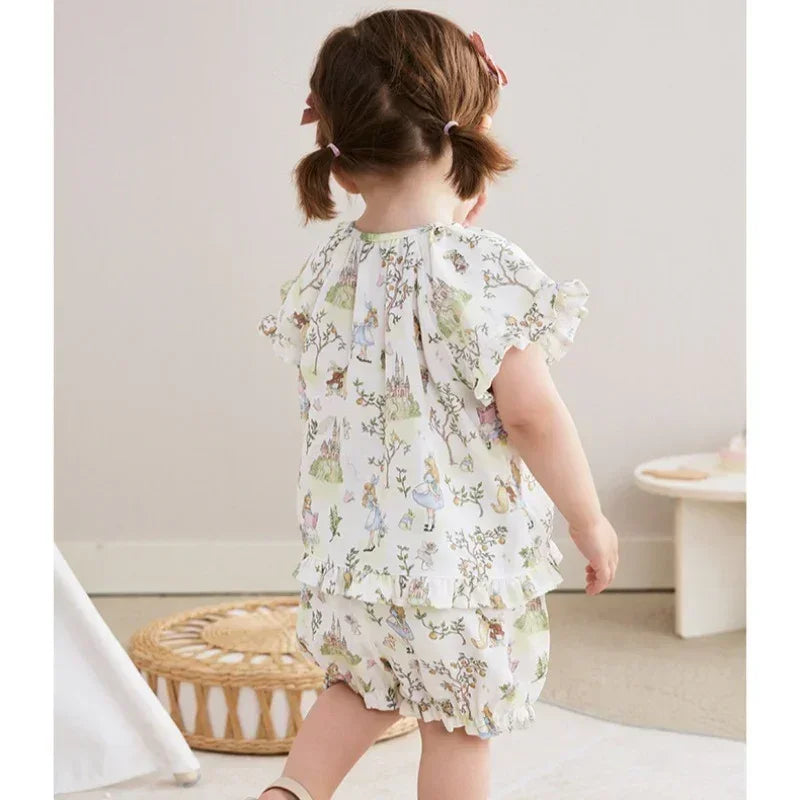 Cotton Short-Sleeve Top & Pants Set - Spring Branches - Organic Cotton Clubs