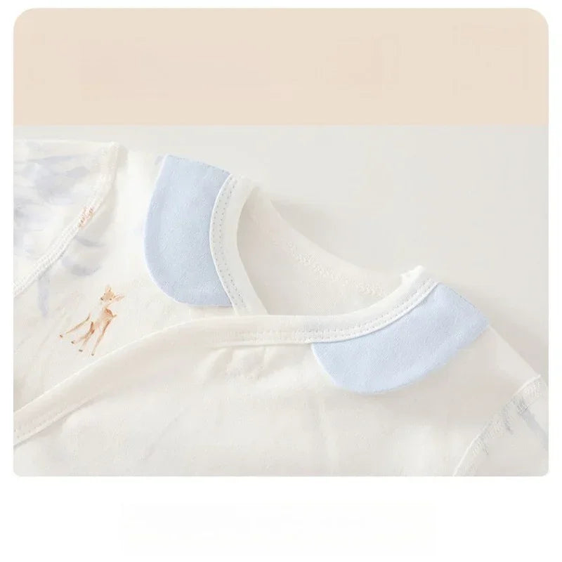 100% Cotton Long Sleeve Side-Snap Bodysuit - Blue Deer