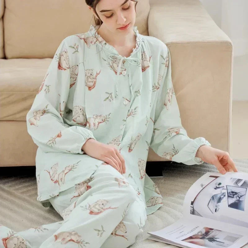 Organic Cotton Muslin Button-Up Maternity & Nursing Pajama - Morning Glory - Organic Cotton Clubs