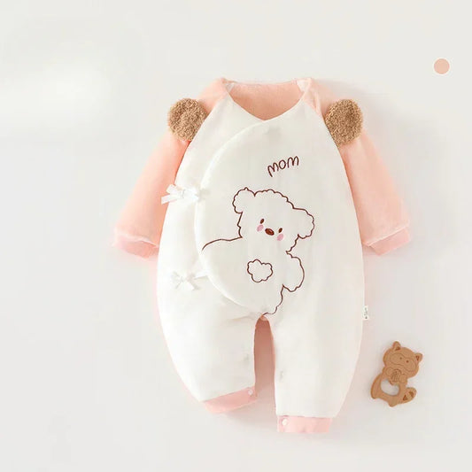 100% Cotton Extra Warm Long Sleeve Quilted Romper - Yellow Bear - Organic Cotton Clubs