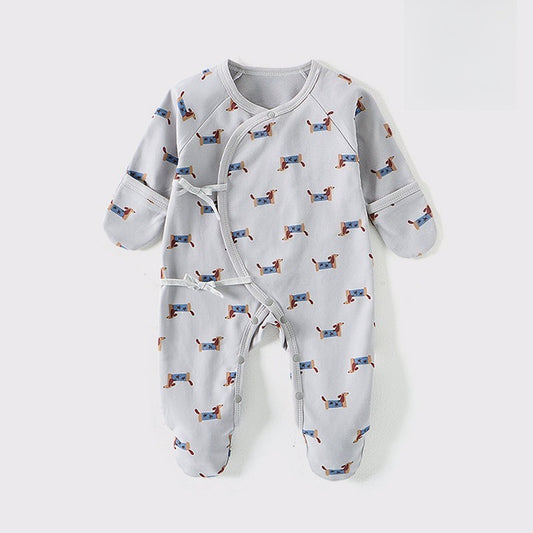 100% Cotton Footed Onesie with Mittens - Gray Puppy