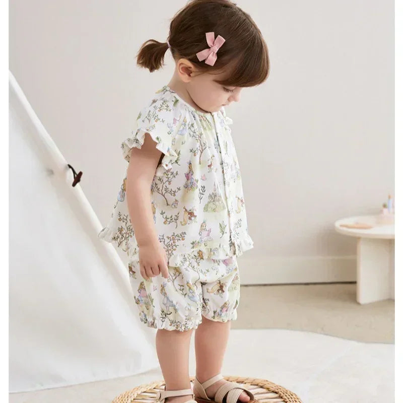 Cotton Short-Sleeve Top & Pants Set - Spring Branches - Organic Cotton Clubs