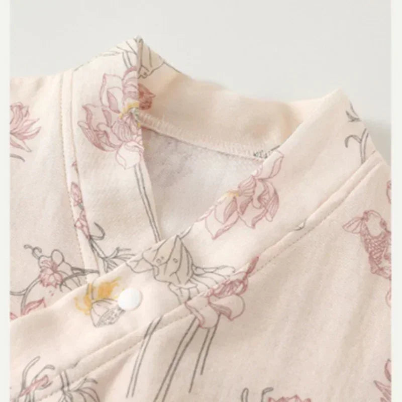 Cotton & Bamboo Muslin Short Sleeve Kimono Romper - Flamingos & Giraffes - Organic Cotton Clubs
