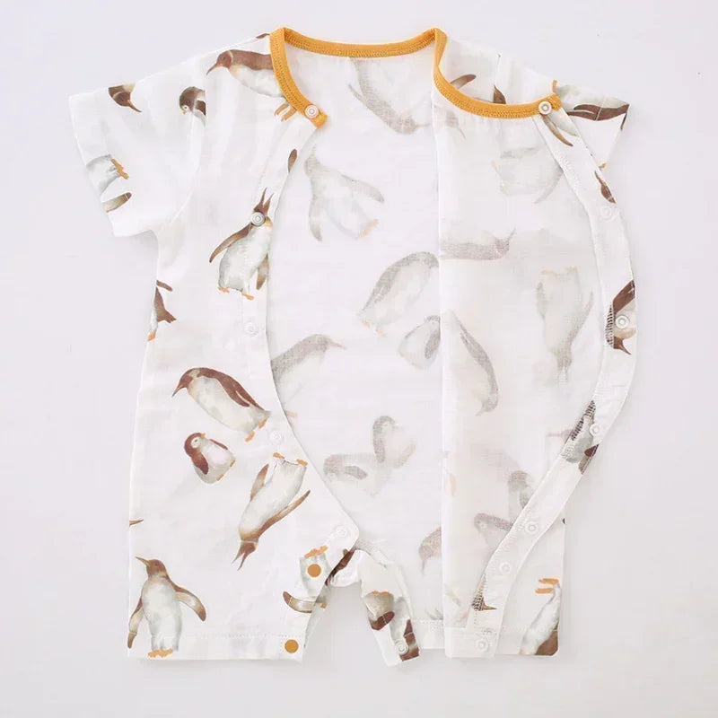 Cotton & Bamboo Muslin Short Sleeve Romper - Panda - Organic Cotton Clubs