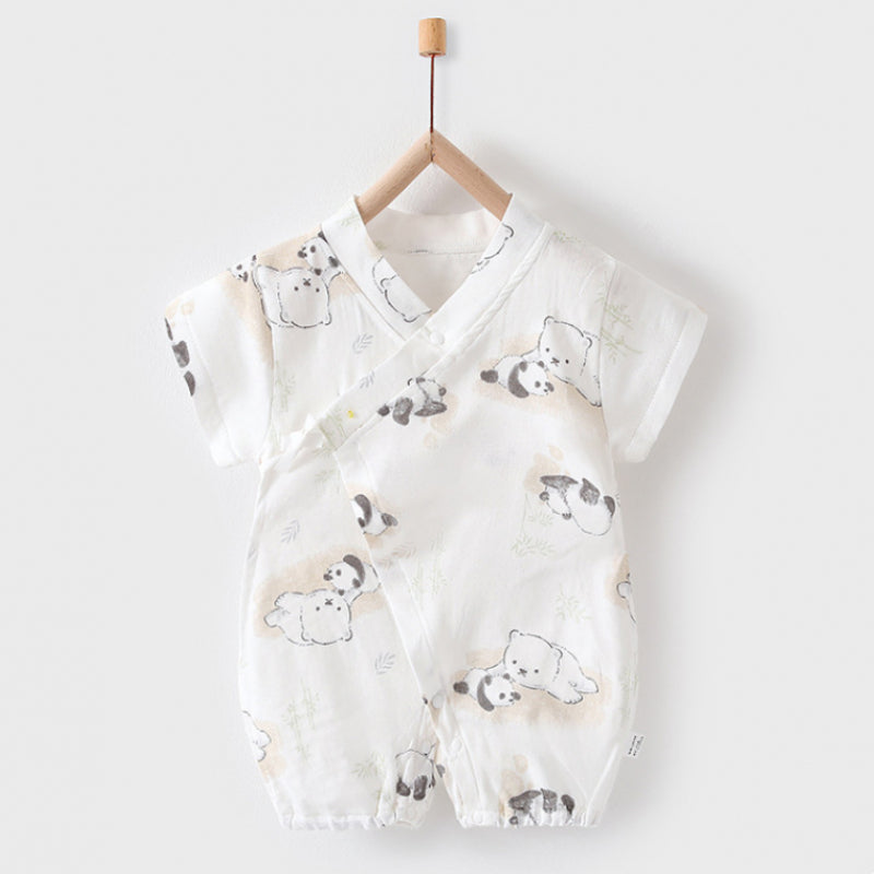 Cotton & Bamboo Muslin Short Sleeve Romper - Water Lily - Organic Cotton Clubs