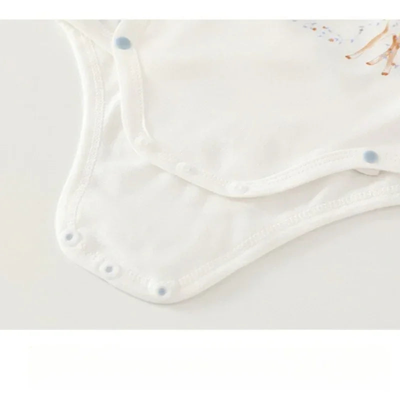 100% Cotton Long Sleeve Side-Snap Bodysuit - Blue Deer