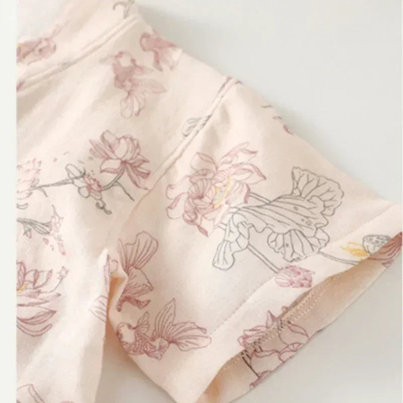 Cotton & Bamboo Muslin Short Sleeve Kimono Romper - Flamingos & Giraffes - Organic Cotton Clubs