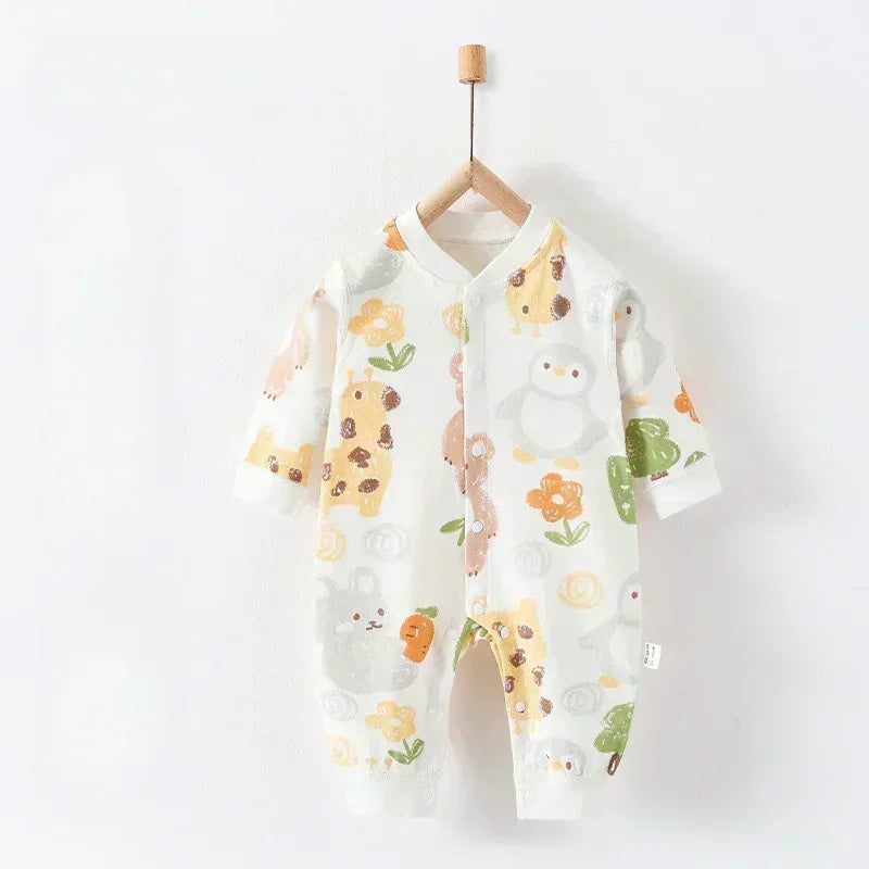 100% Cotton Snap-Up Long Sleeve Romper - Leopard - Organic Cotton Clubs